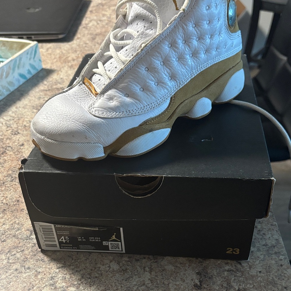 Jordan Women's White and Gold Sneakers